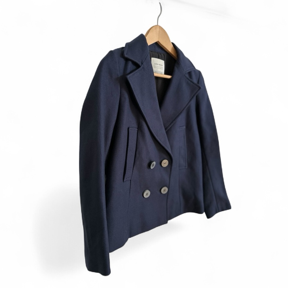 Zara Basic Navy Double Breasted Jacket Peacoat Si… - image 1